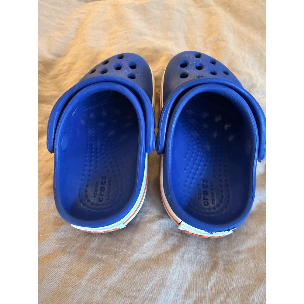 Crocs Baby Toddler Shoes C4 Navy Blue White Red Slip On Water Clogs